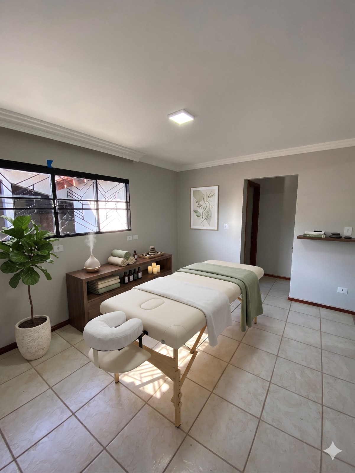 Sala configurada como espaço de estética e bem-estar